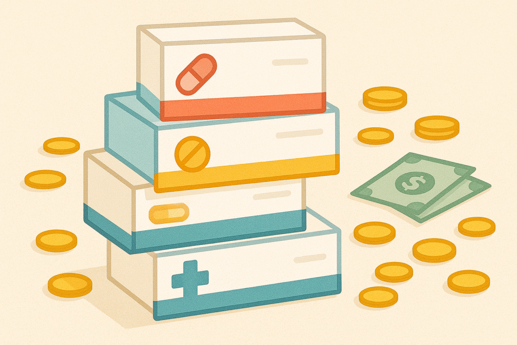 cajas de remedios apiladas