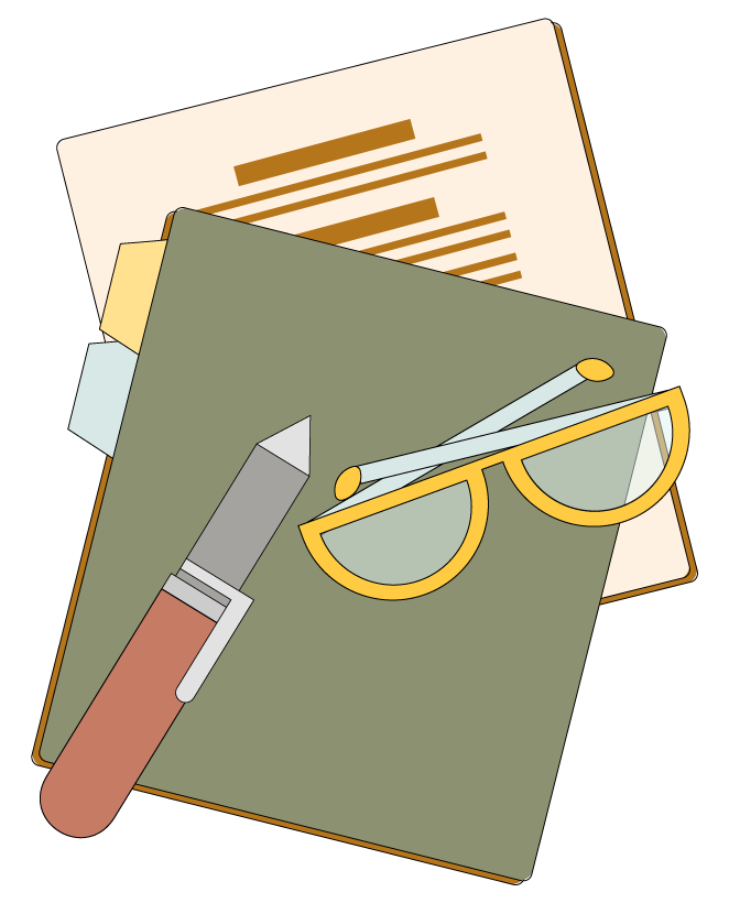 carpetas y cuadernos en color verde con unos lentes y un lapiz encima.