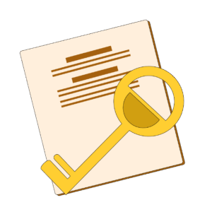 Un documento legal siendo examinado con una lupa en forma de llave, ilustrando el análisis de las escrituras públicas según la situación del inmueble.
