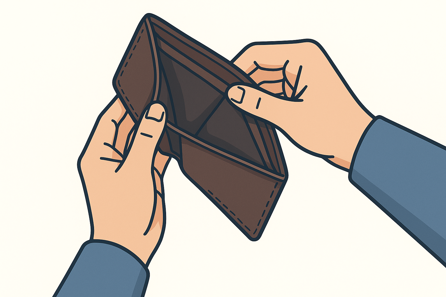 manos abriendo una billetera vacía
