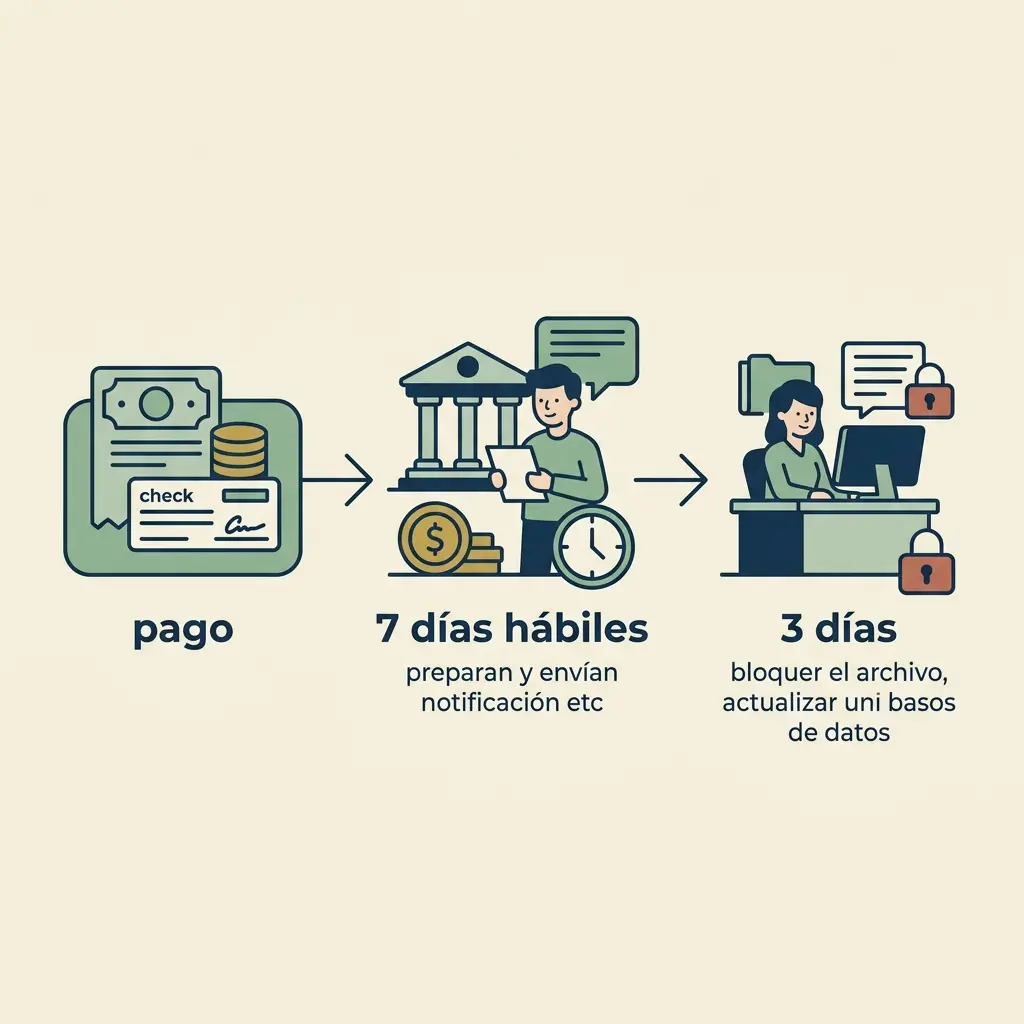 Flujograma de actualización de deuda pagada: 7 días para notificación del acreedor y 3 días para actualización en bases de datos.